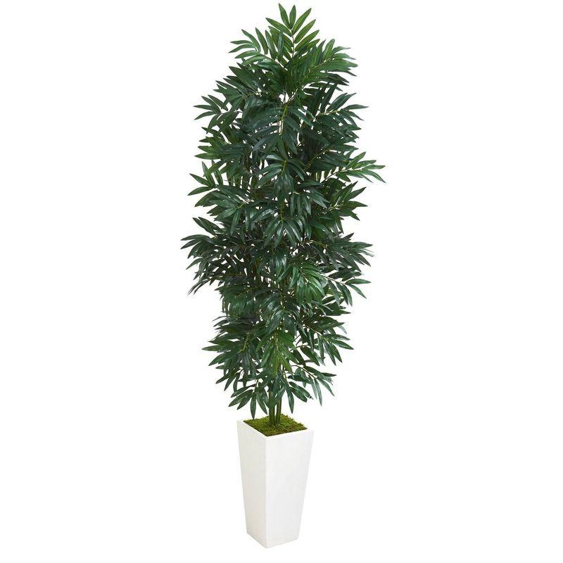 5' Green Bamboo Palm Artificial Plant in White Planter