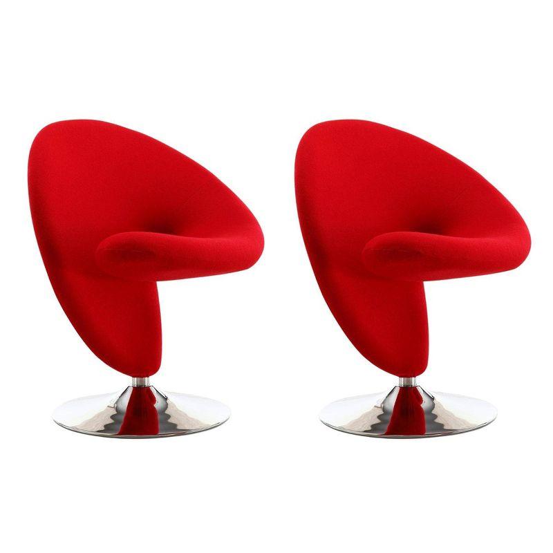 Curl Red Wool Blend Swivel Accent Chair with Polished Chrome Base