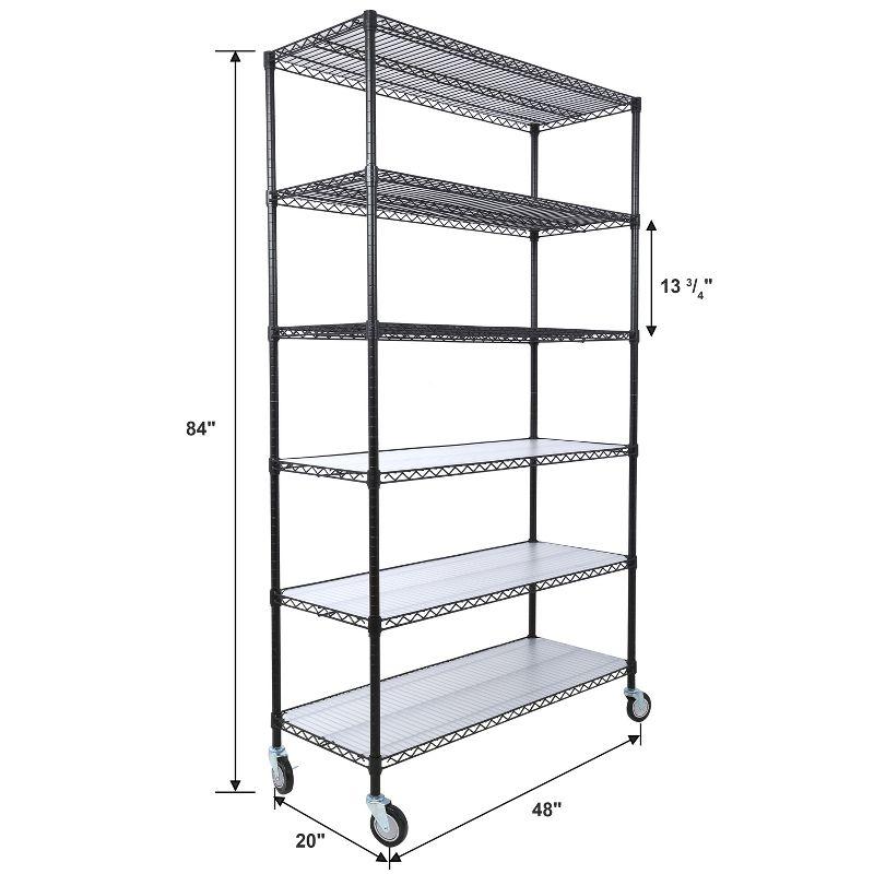 6 Tier 6000lbs Capacity Storage Shelves, Adjustable Garage Storage Shelving With Wheels, Metal Wire Shelving Unit, For Warehouse, Pantry