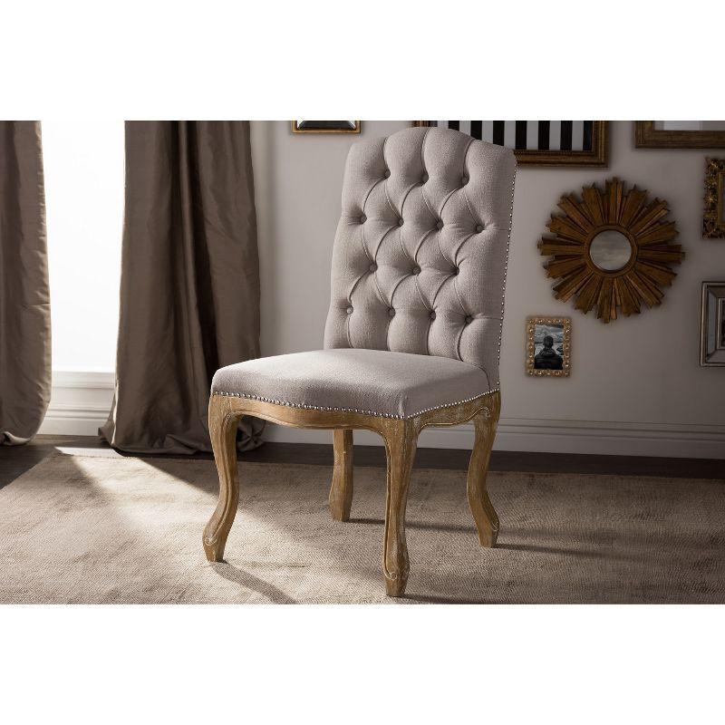 Hudson Weathered Oak Finish and Fabric Button Tufted Upholstered Dining Chair Beige - Baxton Studio: French Country Cottage Style