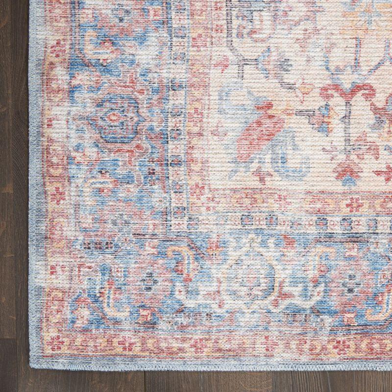 Vintage-Style Blue Floral Medallion Cotton Chenille Area Rug, 5'3" x 7'3"