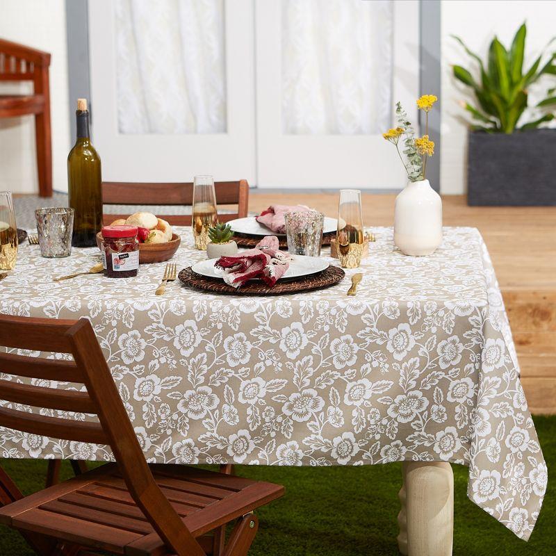 Design Imports  Stone Floral Print Outdoor Tablecloth With Zipper 60X84