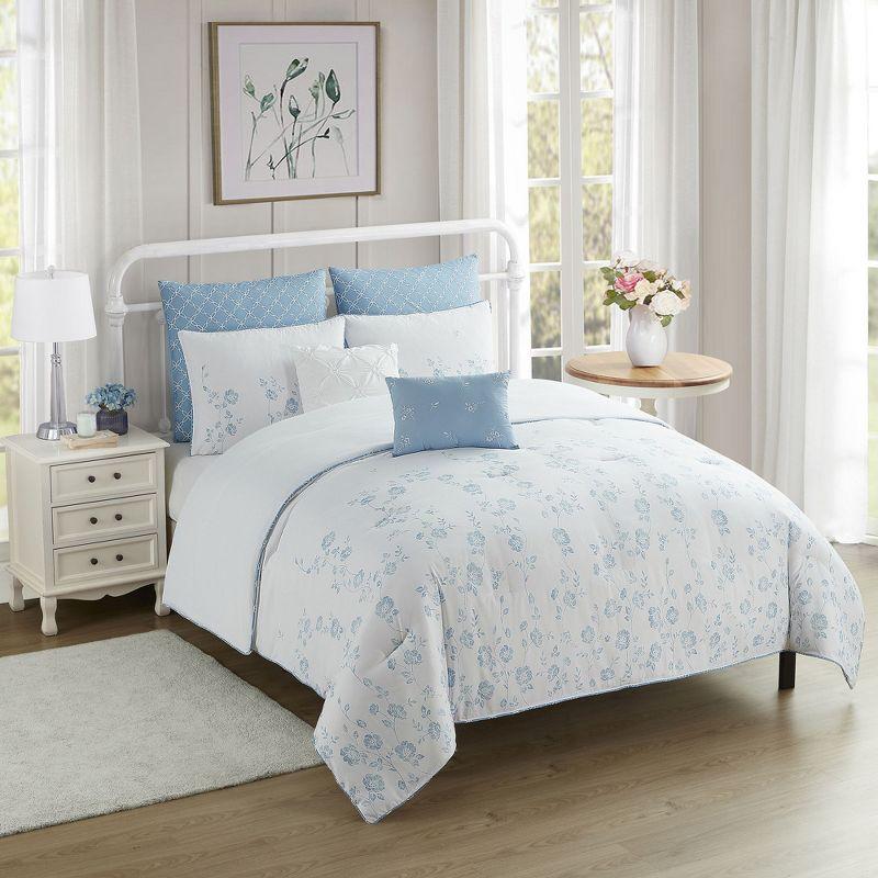 Adeline King Size Blue Floral Comforter Set