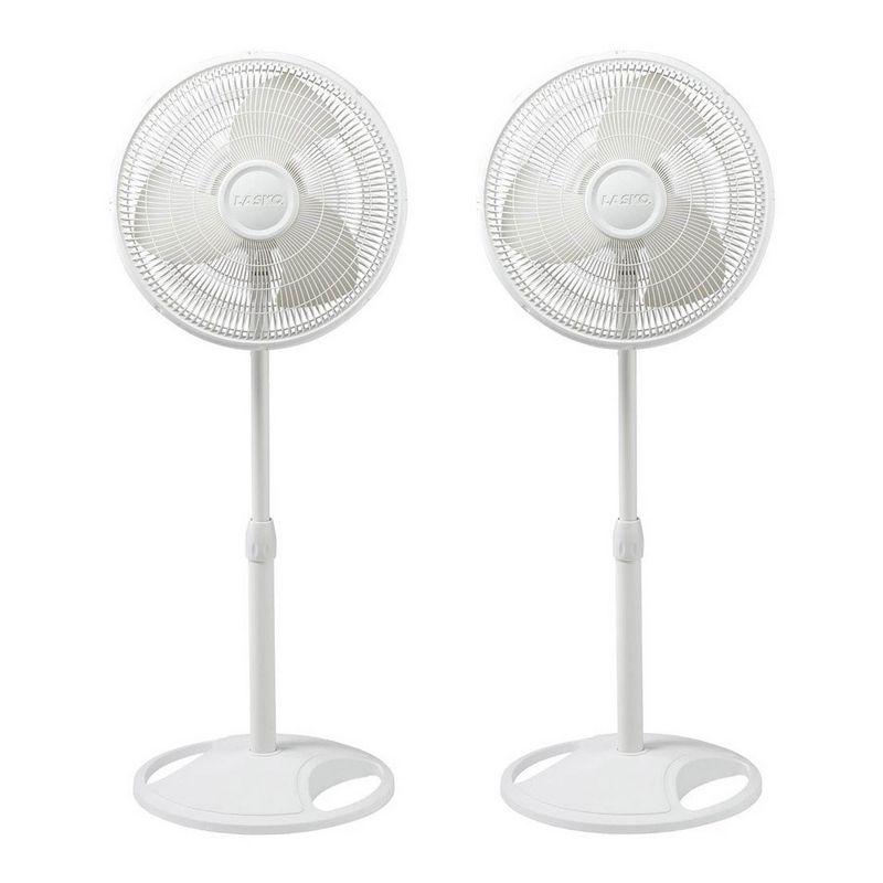 Lasko Lasko 16 Inch Oscillating Adjustable Tilting Pedestal Stand Fan, White (2 Pack) (Set of 2)