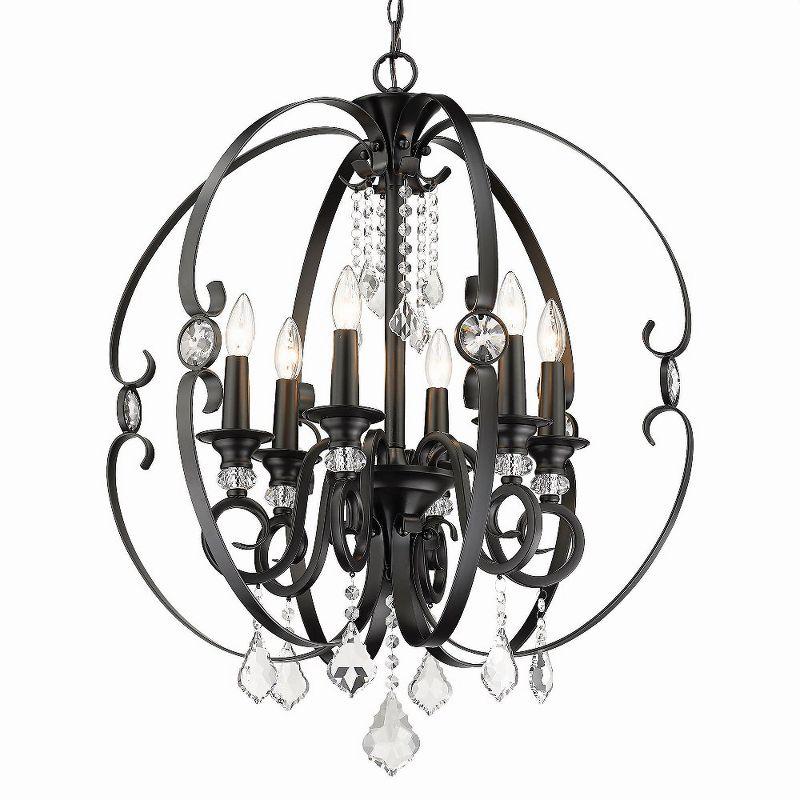 Matte Black 6-Light Mini Chandelier with Crystal Accents