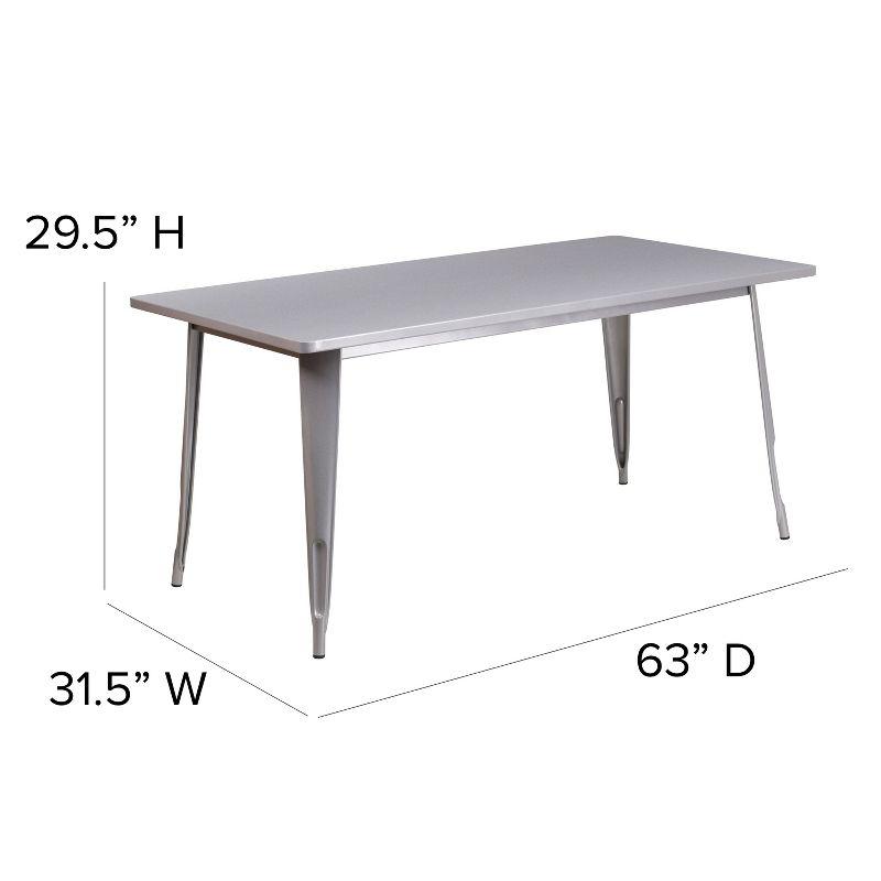 Silver Rectangular Metal Indoor-Outdoor Dining Table