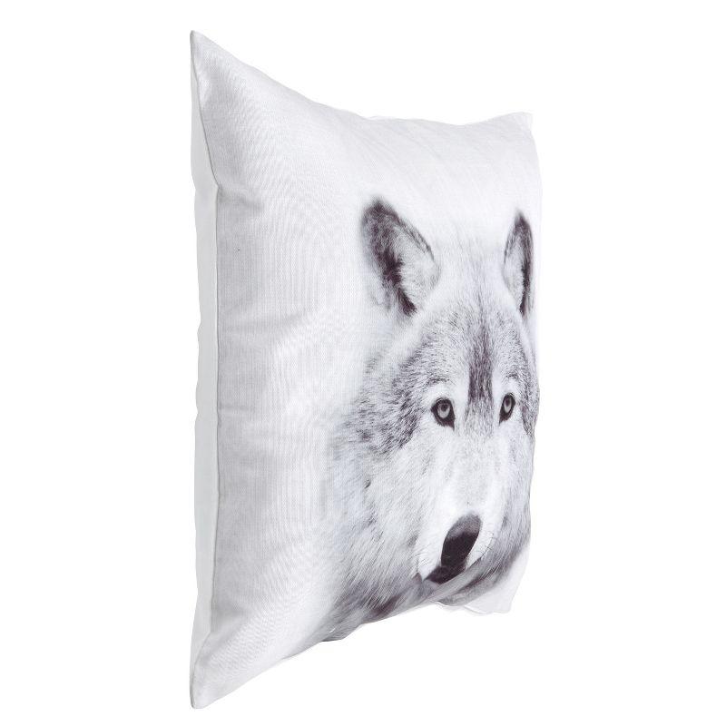 White Wolf Print Polyester Euro Throw Pillow Cover, 18x18