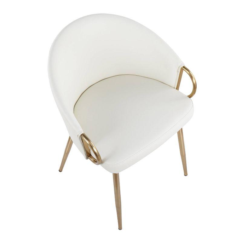 Set of 2 Claire Dining Chairs Gold/White - LumiSource: Modern Low Backrest, Steel Frame, Faux Leather