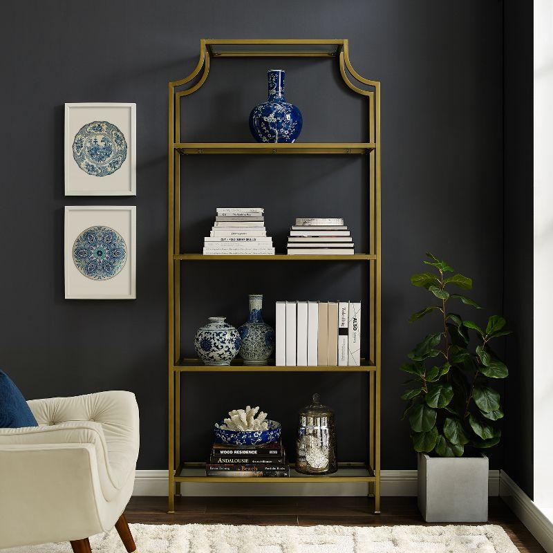 Crosley 80.5" Aimee Etagere Gold: Modern Style, 4-Tier, Tempered Glass Shelves, Steel Frame