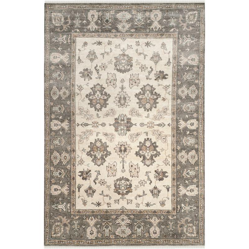 Oushak OSH235 Hand Knotted Area Rug - Ivory/Charcoal - 6'x9' - Safavieh.