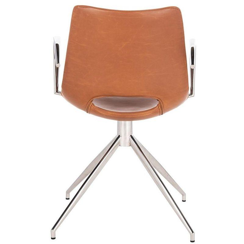 Dawn Mid-Century Modern Leather Swivel Office Chair - Cognac/Stainless Steel - Safavieh.