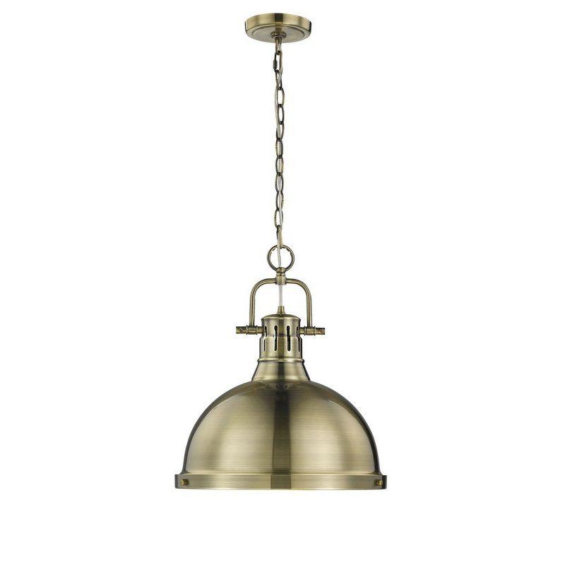Golden Lighting Duncan 1-Light Large Pendant with Chain in Aged Brass with Seafoam