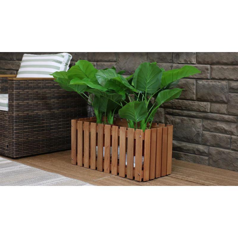 Sunnydaze Outdoor Rectangle Meranti Wood Picket Style Planter Box for Flowers, Herbs, Vegetables and Plants - 24" W - Brown