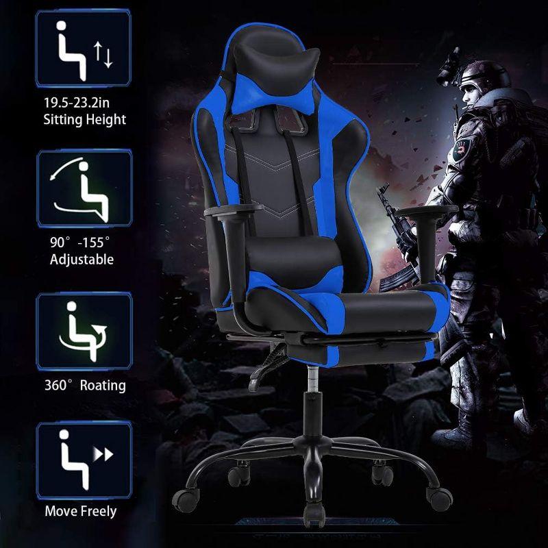 FDW PC Gaming Chair Desk Chair Ergonomic Office Chair Executive High Back PU Leather Racing Computer Chair with Lumbar Support Footrest