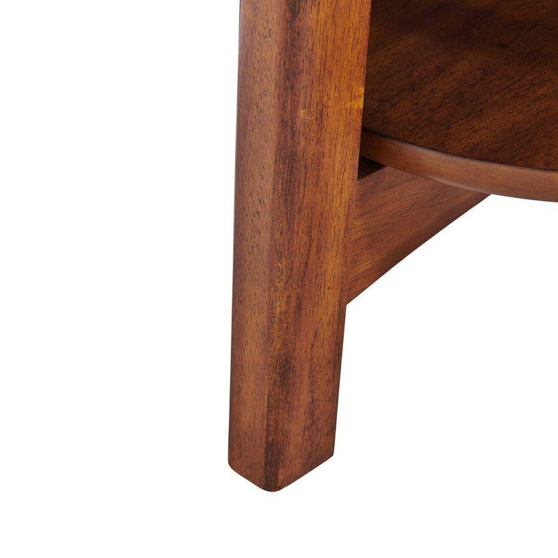 Monterey Round Mid Century Modern Wood End Table Chestnut - Alaterre Furniture: Tapered Legs, Floating Shelf