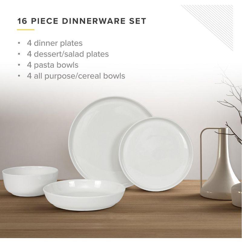 White Porcelain 16-Piece Round Dinnerware Set, Service for 4