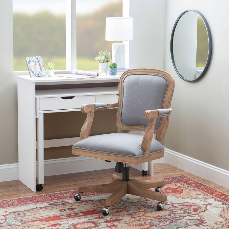 Linon Maybell Traditional Swivel Office Desk Chair Light Gray: Ergonomic, Wooden Frame, Foam Padded