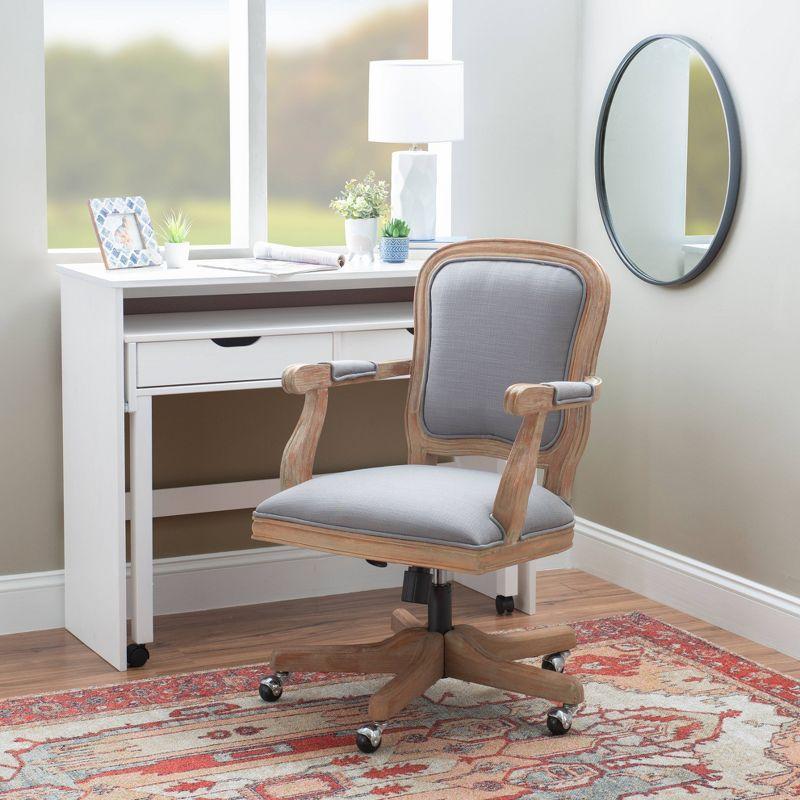 Rustic Gray Fabric Swivel Office Chair with Wood Accents