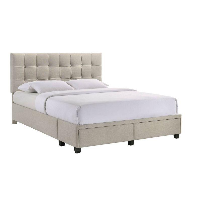 White Queen Upholstered Storage Bed with Tufted Headboard and Drawers