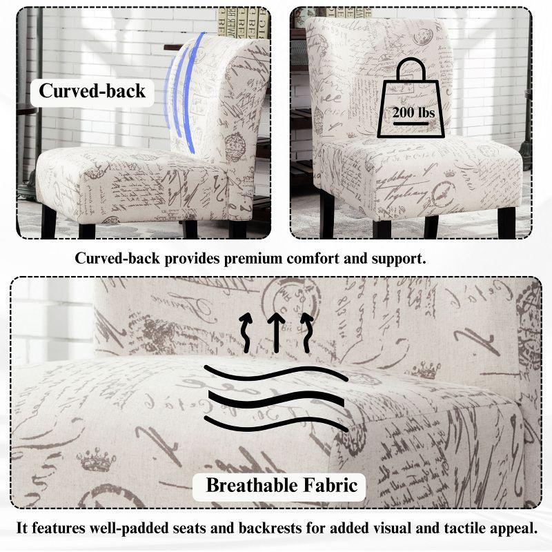 Roundhill Furniture Capa Fabric Armless Contemporary Accent Chair Script Print