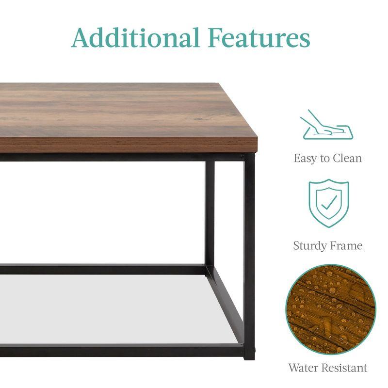 Rustic Brown Rectangular Wood Coffee Table with Steel Frame