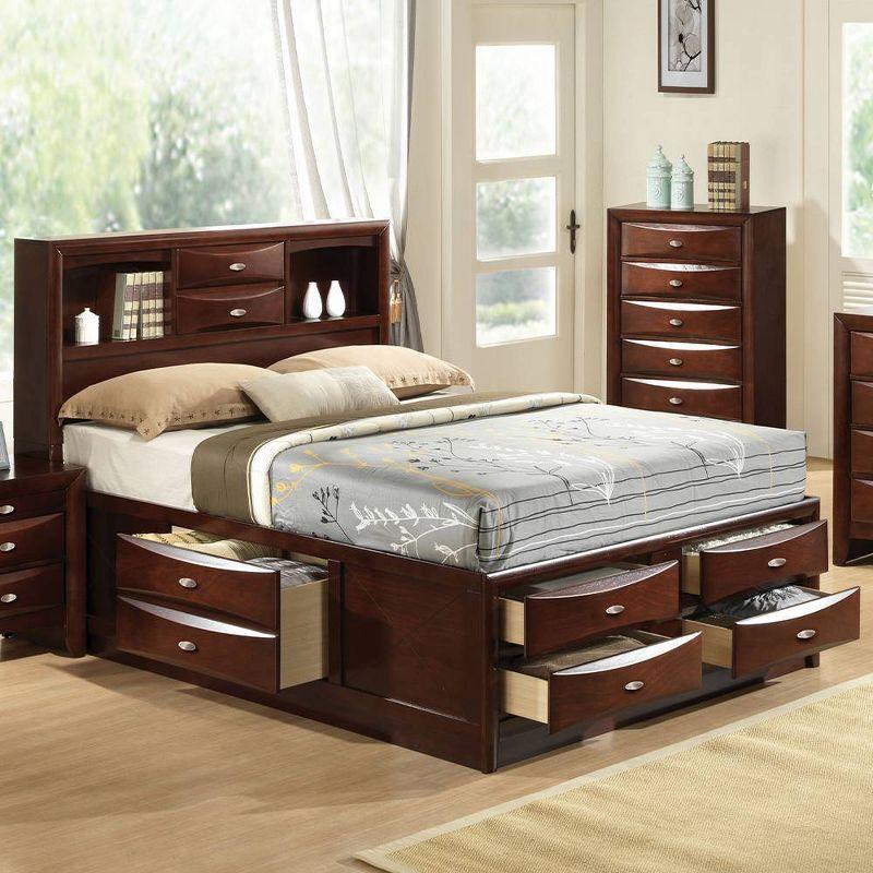 Espresso Queen Wood Storage Bed with Headboard and Drawers