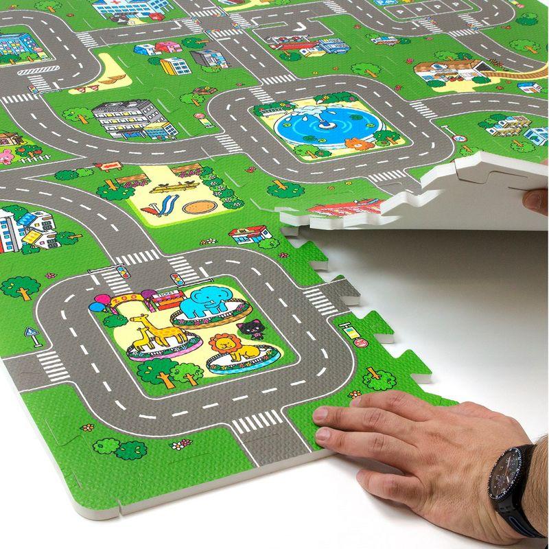 Sorbus Traffic Play mat Puzzle Foam Interlocking Tiles – Kids Road Traffic Play Rug - Children Educational Playmat Rug (9 Tiles with Borders)