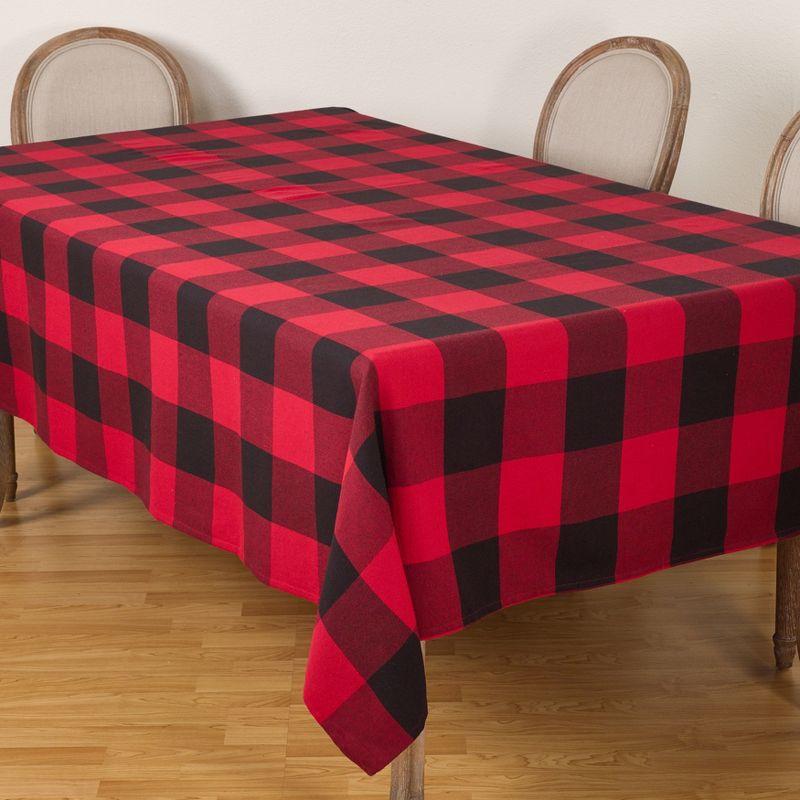 Red and Black Buffalo Plaid Cotton Tablecloth, 65" x 160"