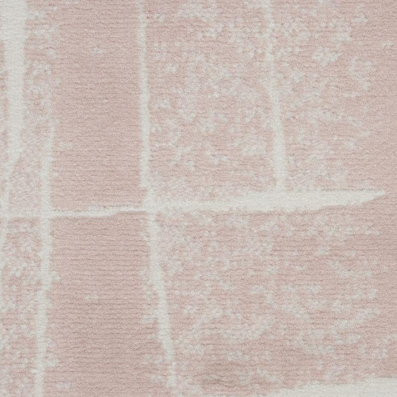 Abstract Pink Ivory Synthetic 2' x 6' Reversible Area Rug