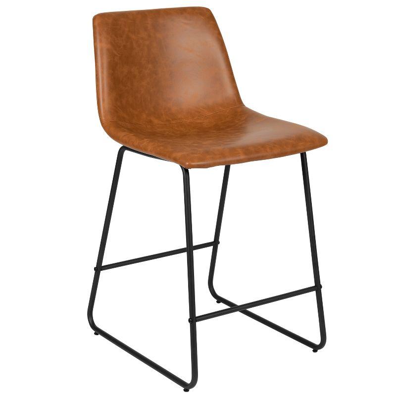 Reagan Light Brown Leather Counter Height Barstools, Set of 2