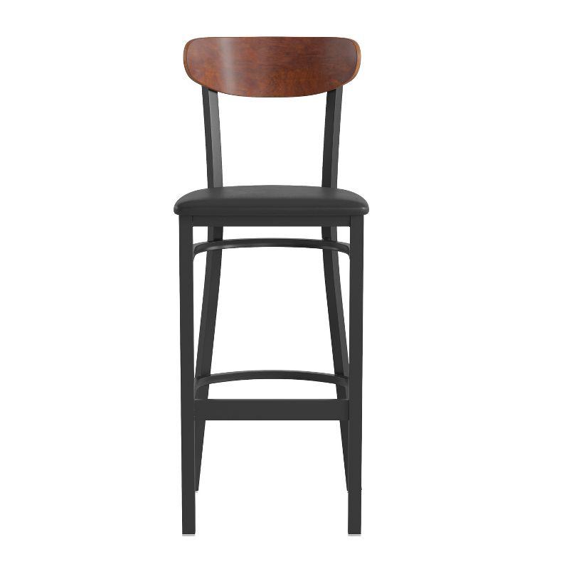 Walnut and Black Metal Barstool with Boomerang Back