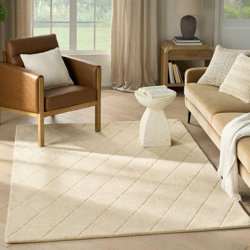 Nourison 5'3"x7'3" Wool Haven Modern Handwoven Area Rug Ivory: Geometric Diamond Pattern, Medium Pile, Indoor Use