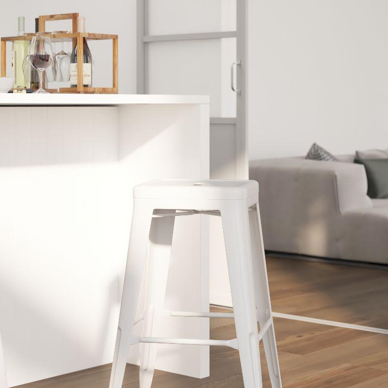 White 30" Backless Metal Indoor-Outdoor Stool