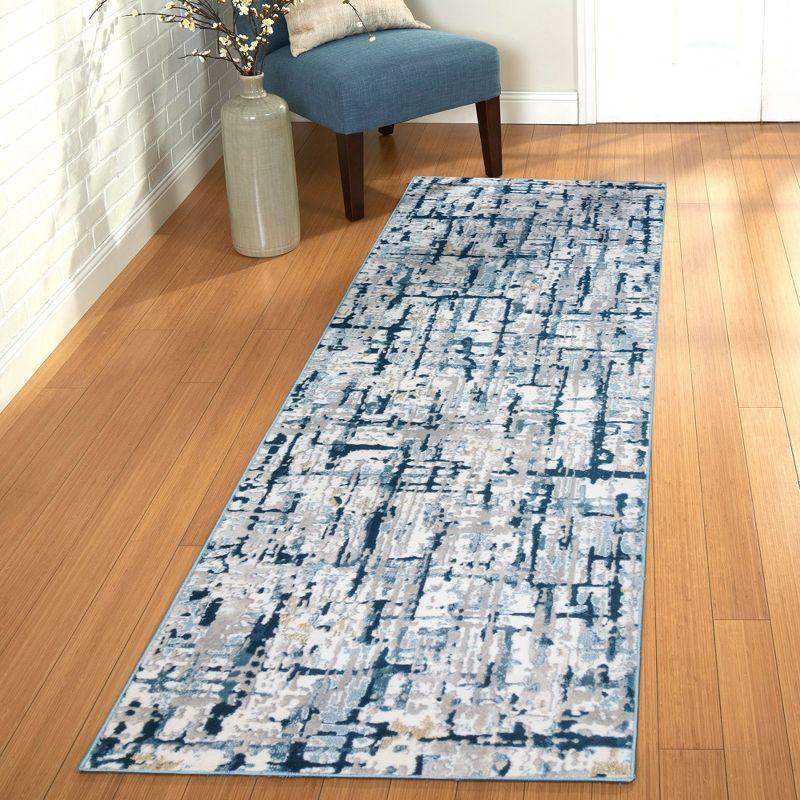 Quattro Abstract Gray Navy Blue Ivory Modern Polypropylene Indoor High-Low Area Rug