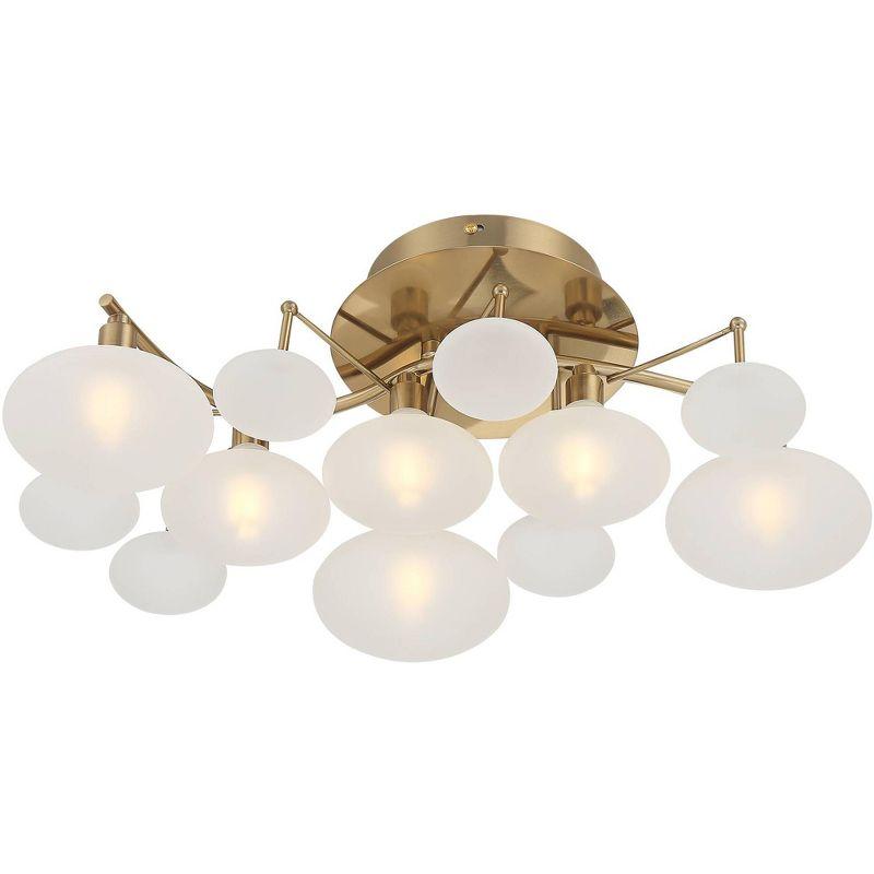 Possini Euro Design Modern Ceiling Light Semi Flush Mount Fixture 19 1/4" Wide Soft Gold 6-Light Opal Glass Shade Bedroom Kitchen