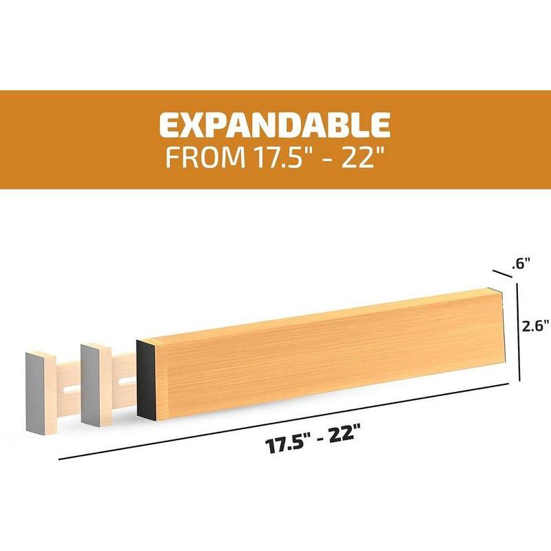 4-Pack Adjustable Bamboo Drawer Dividers – 16" to 22" Expandable Drawer Organizers for Kitchen, Bedroom, Bathroom, or Office - 2.6" Tall