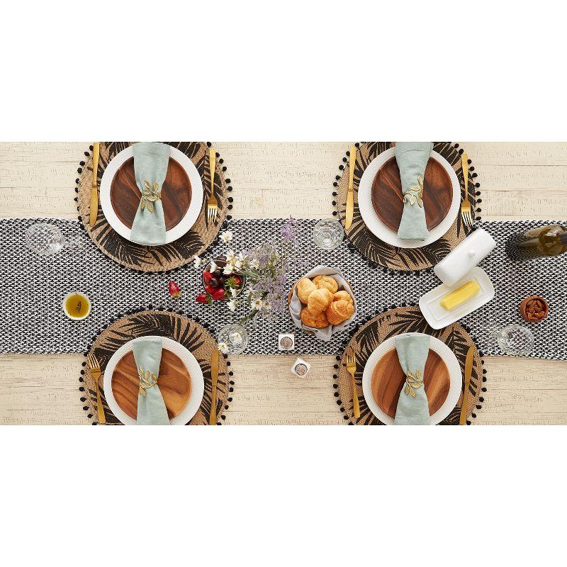 Design Imports  Woven Jacquard Fringe Table Runner, Black, 15X72"