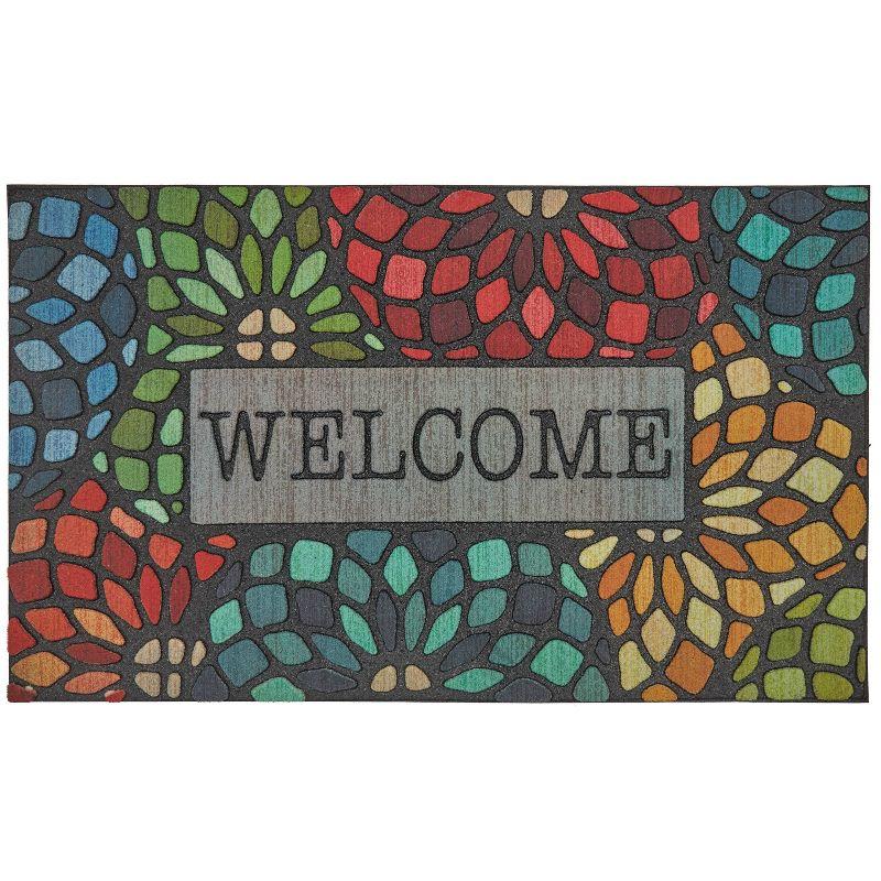 Multicolor Stained Glass Floret Welcome Outdoor Mat