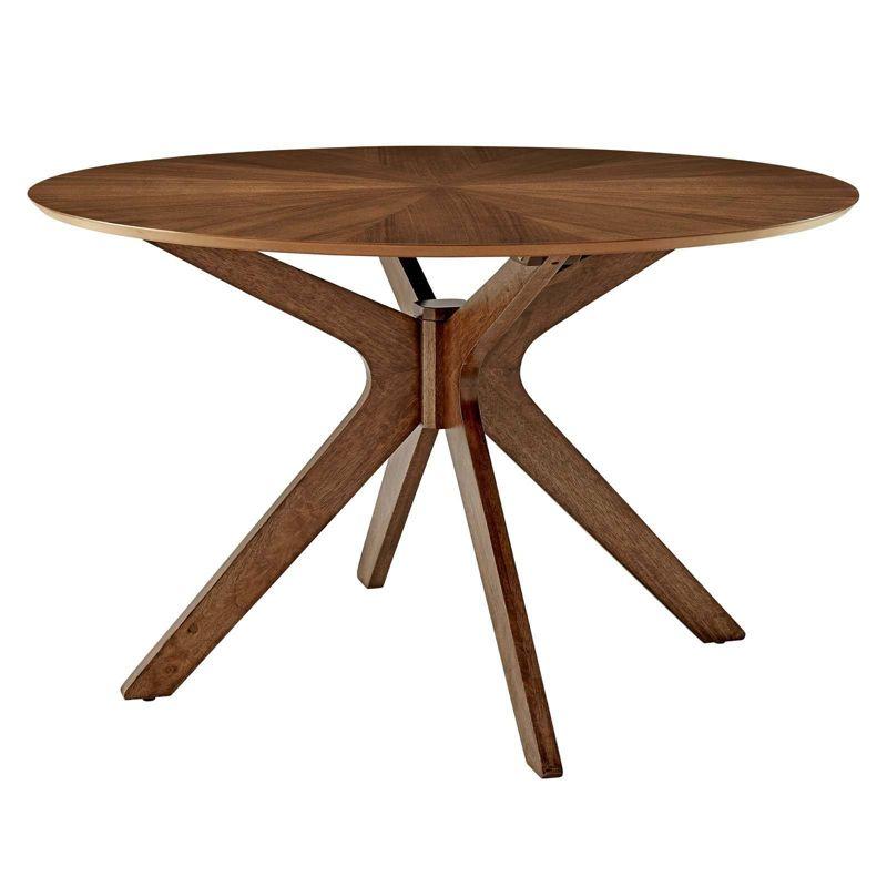 Modway 47" Crossroads Round Wood Dining Table Walnut: Mid-Century Modern, Seats 6, MDF Build