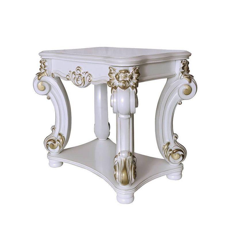 30" Vendome Accent Table Antique Pearl Finish - Acme Furniture: Scrolled Legs, Square Design, Storage Shelf