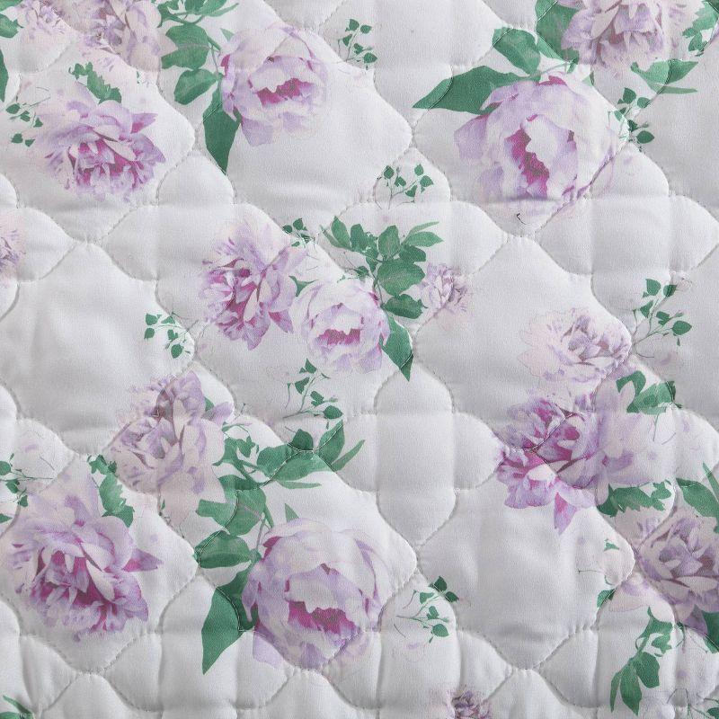 Blooming Roses Purple Microfiber Reversible Quilt Set