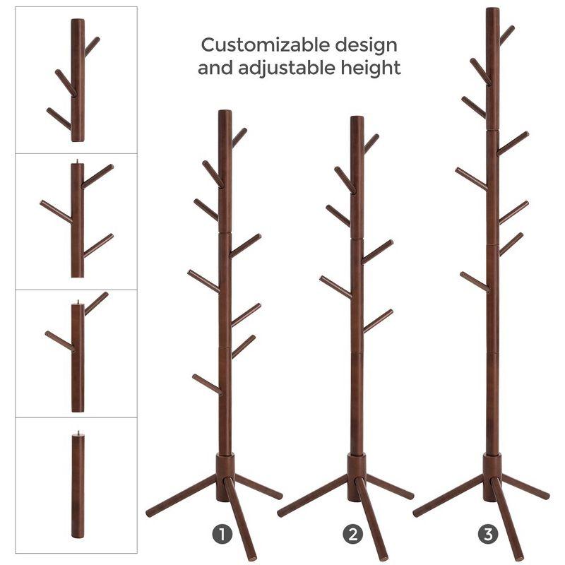 VASAGLE 8 Hooks Solid Wood Coat Rack Free Standing Coat Rack Tree-Shaped Coat Rack Dark Walnut
