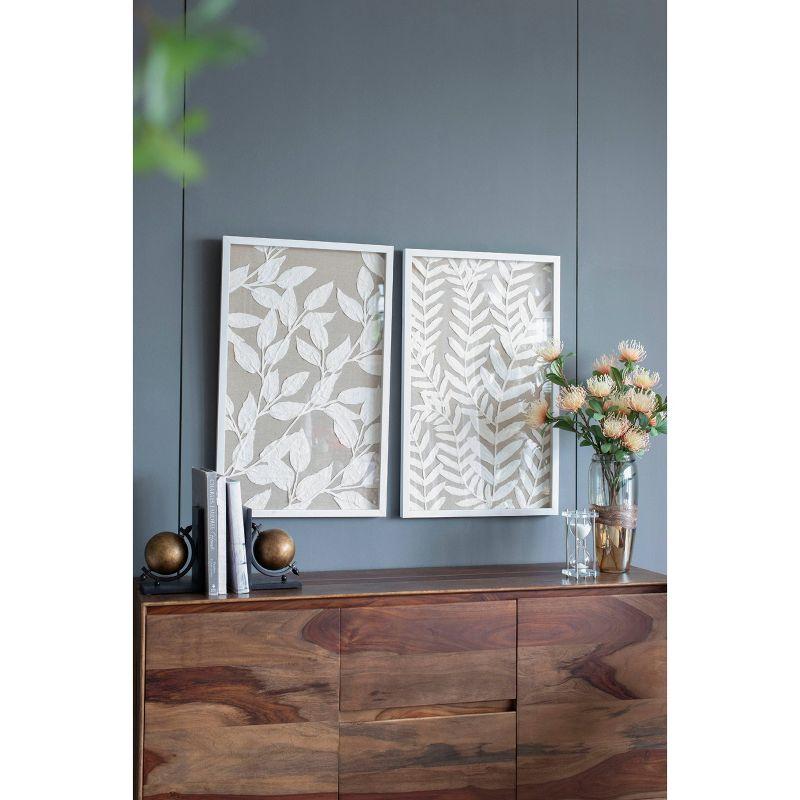 Set of 2 Estella Paper Shadow Box Wall Decors White - A&B Home: Transitional Style, Botanical Art, MDF Frame