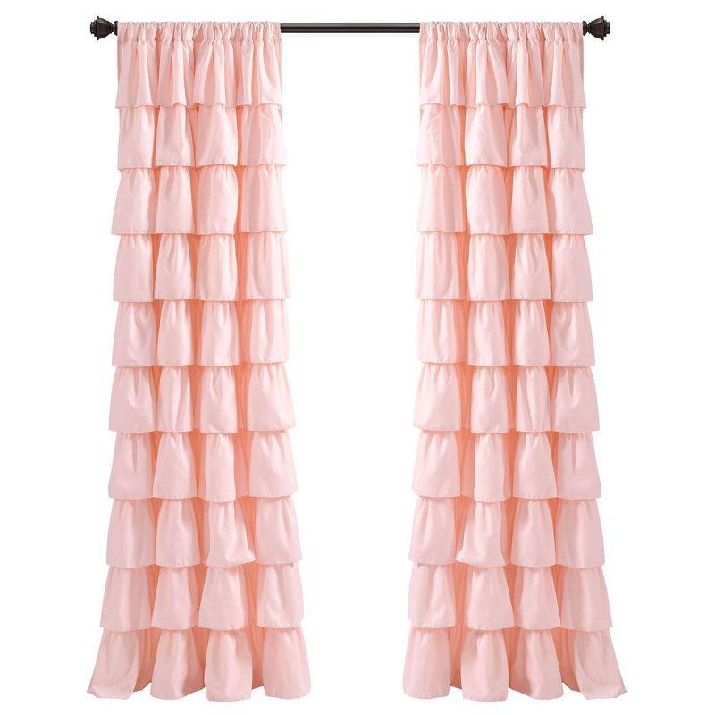 Blush Ruffled Light-Filtering Polyester Window Curtain Panel