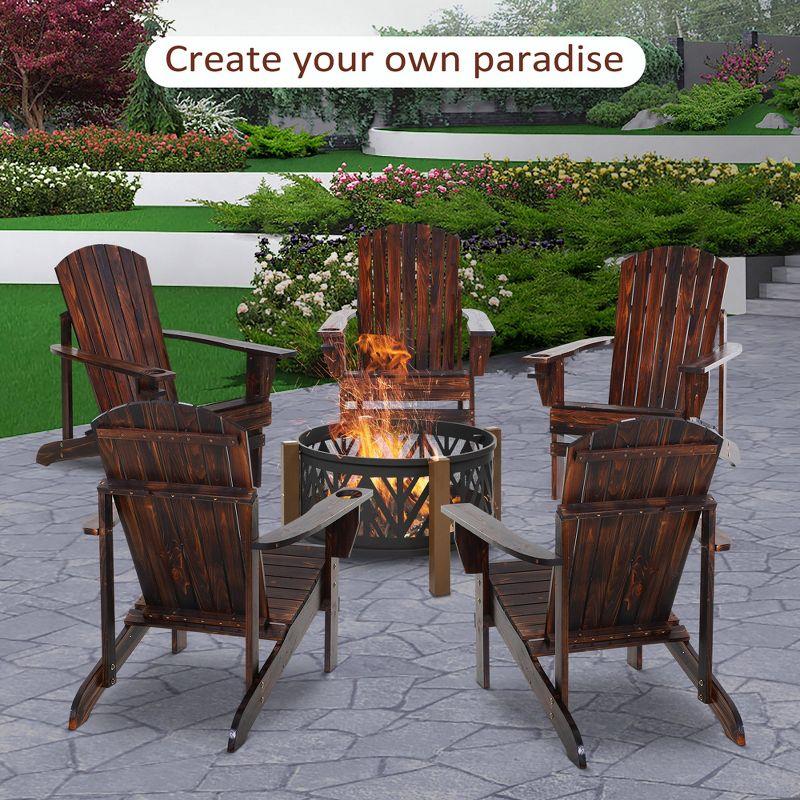 Outsunny Oversized Adirondack Chair, Outdoor Fire Pit and Porch Seating, Classic Log Lounge w/ Built-in Cupholder for Patio, Backyard