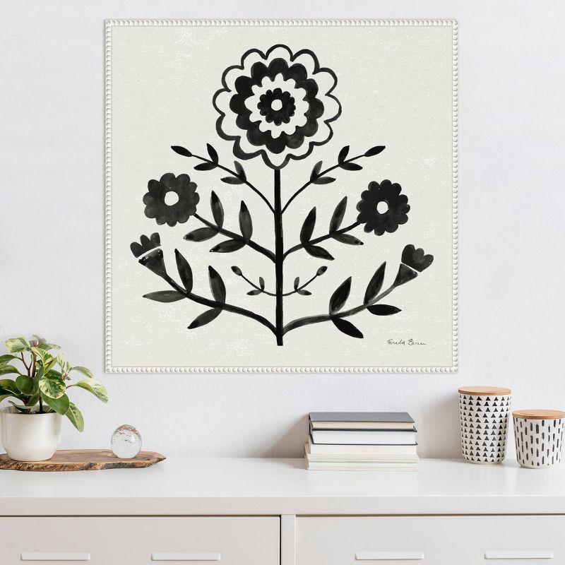 30"x30" Garden Folk Flowers I Black by Farida Zaman Framed Canvas Wall Art Print White - Amanti Art: Modern Botanical Lithograph