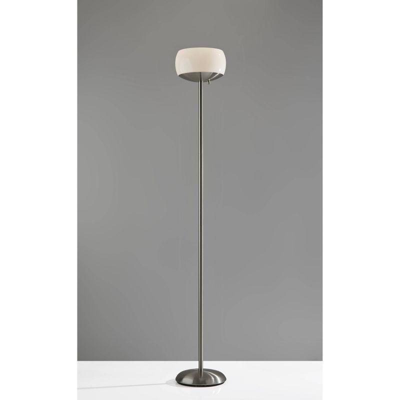 Opal White and Brushed Steel Dual Light Torchiere Floor Lamp