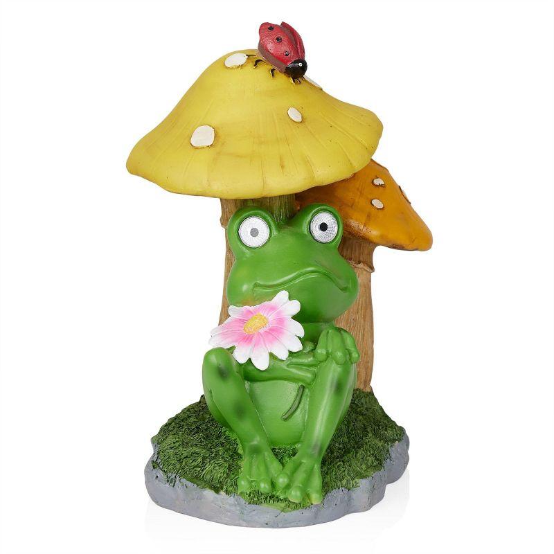 Alpine Corporation Frog Mushroom Statue With Solar: Whimsical Garden Decor, Polyresin, Ambient Glow