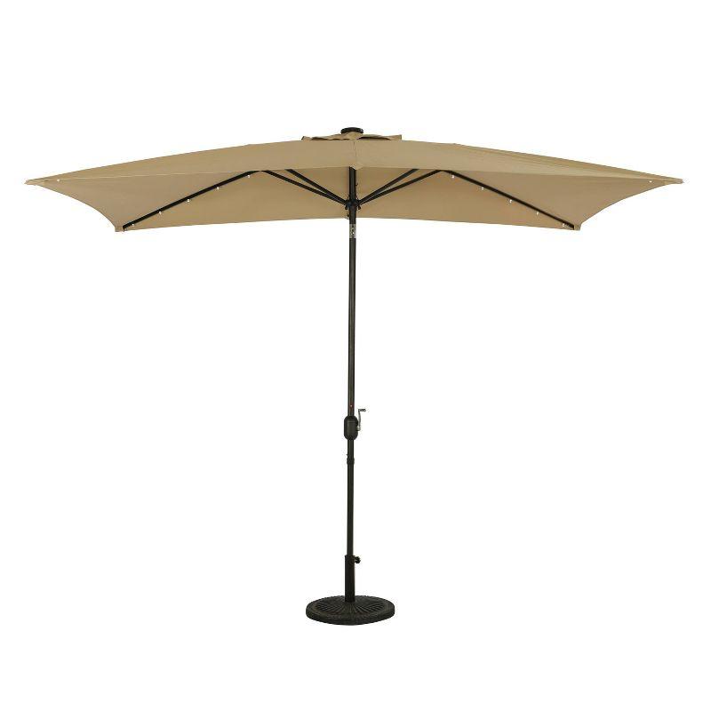 10' x 6.5' Rectangular Nassau Market Patio Umbrella with LED Bulb Lights Champagne - Island Umbrella: Solar-Powered, Weather-Resistant