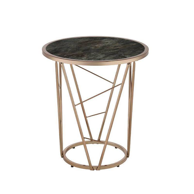 22" Cicatrix Accent Table Faux Black Marble Glass Top Champagne Finish - Acme Furniture: Round, No Assembly, Metal Frame